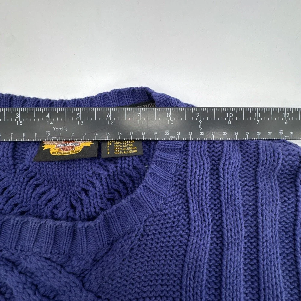 Harley-Davidson Mens XXL Navy Cable Knit‎ Cotton Crew Neck Sweater Logo Patch